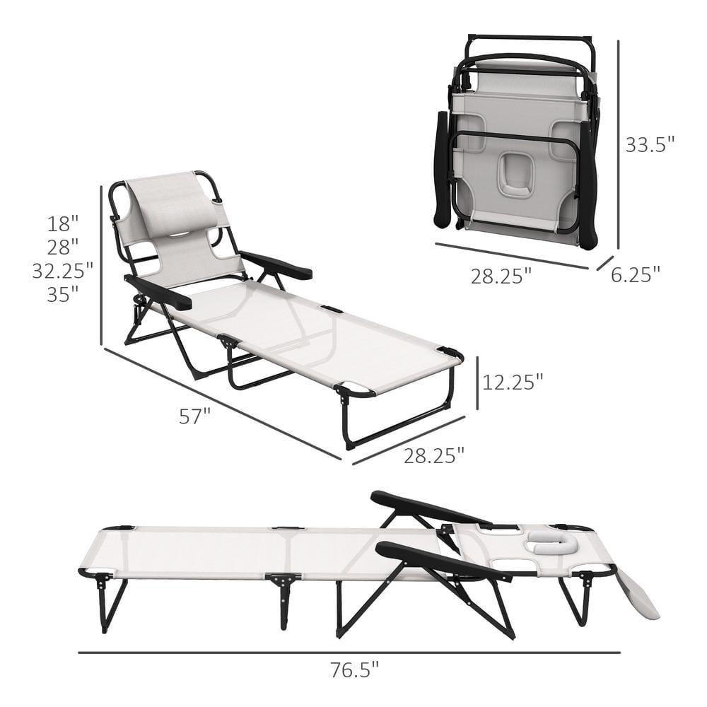 Outsunny 4-level Reclining Back Outdoor Chaise Lounge Chair, Reading Hole Include Tanning Chair, Cream White
