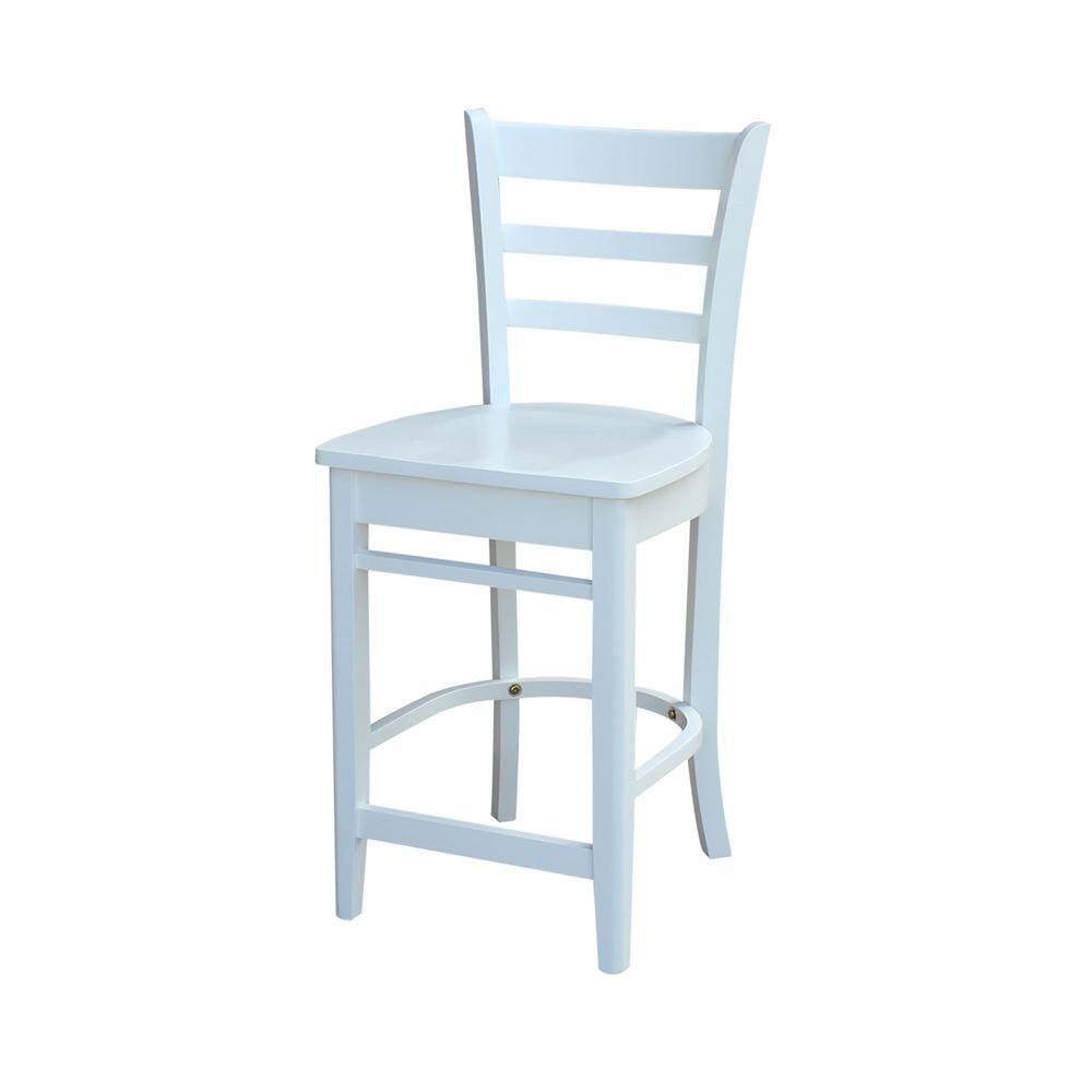 24" Emily Counter Height Barstool White - International Concepts: Hardwood Frame, Ladder-Back Design, Kitchen-Compatible