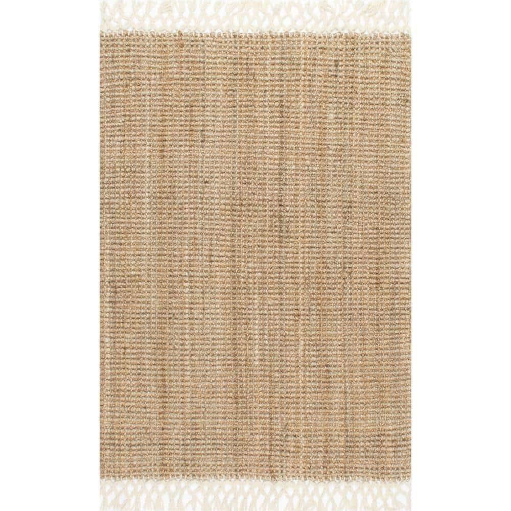Nuloom Raleigh Solid 12x15 Wool Jute Indoor Area Rug for Dining Room Rug Neutral Rug Living Room Rug Kitchen, Natural
