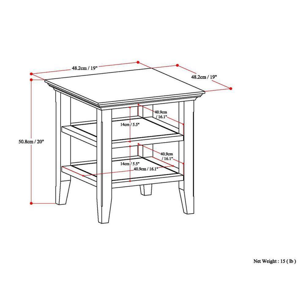 Simpli Home Acadian Solid Wood Transitional Table with Open Shelves