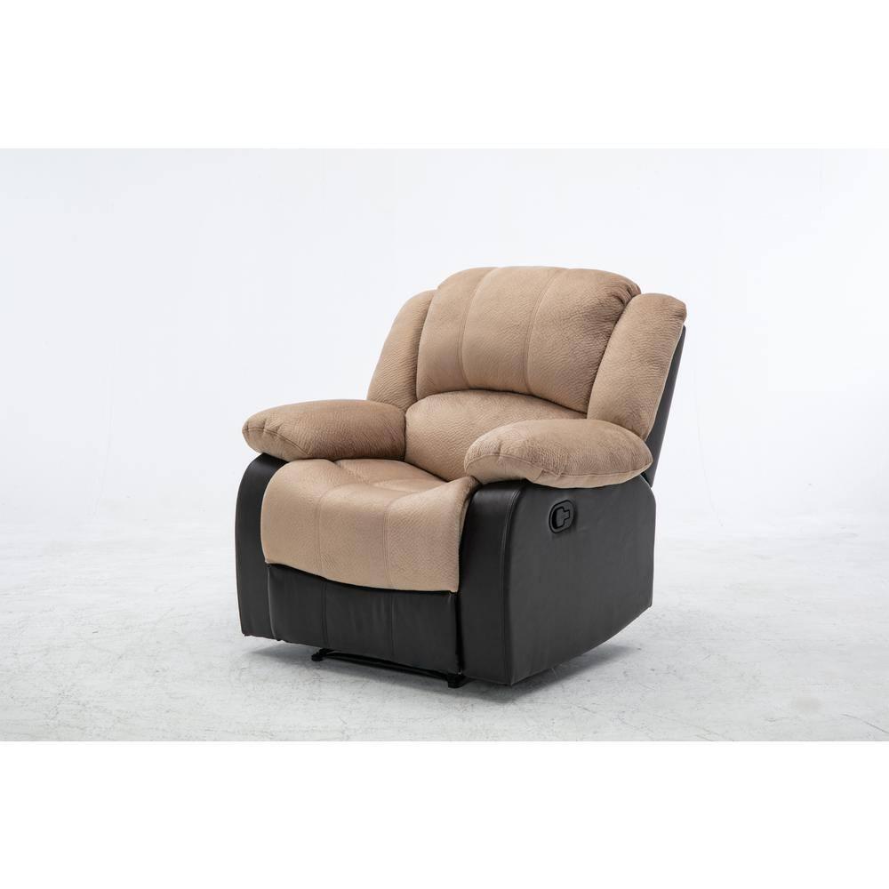 Nathaniel Home Champion Manual Single Reclining Sofa, PU Leather Upholstered Couch, Tufted Recliner, Plush Scoop Seating, for Living Room Home Theater, Beige