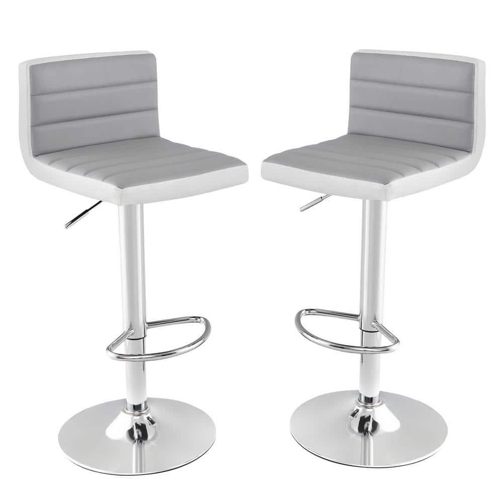 Costway Set of 2 Bar Stools Adjustable Barstool PU Leather Swivel Pub Chairs Armless