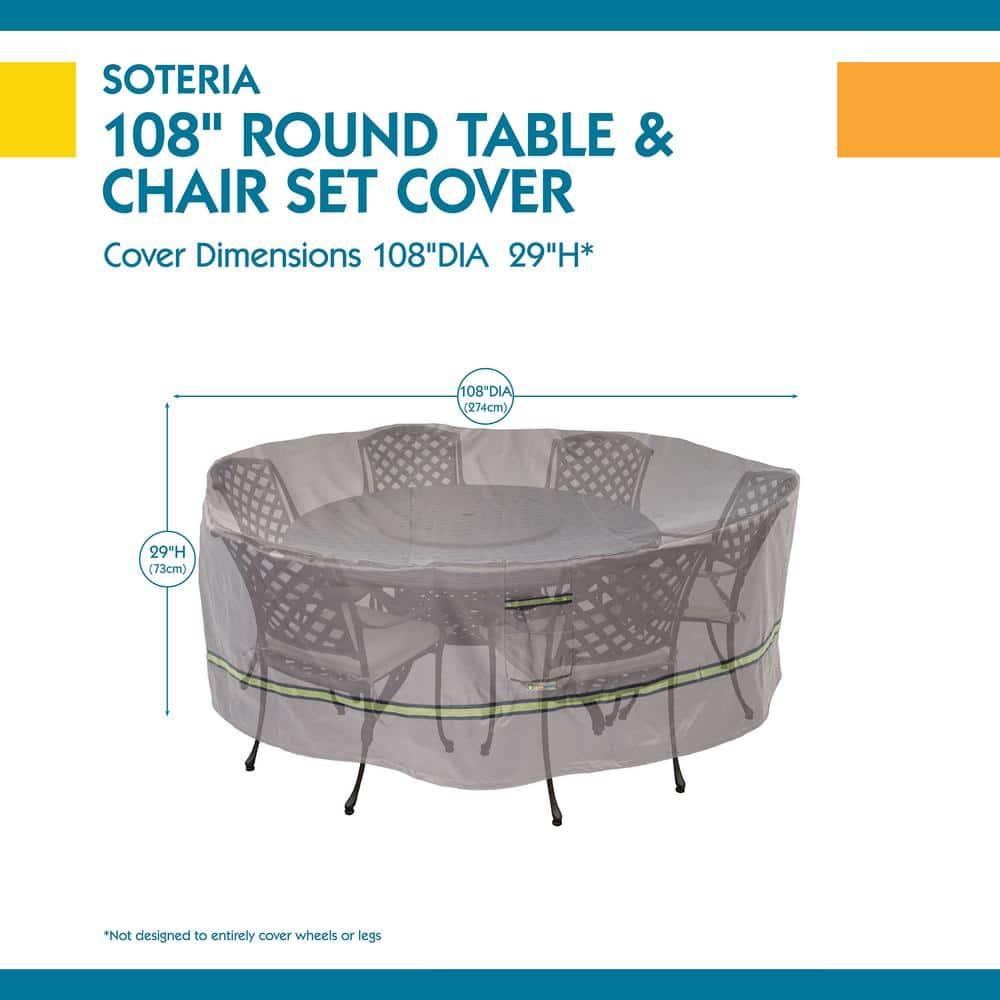 Duck Covers Soteria Waterproof 108 Inch Round Patio Table with Chairs Cover
