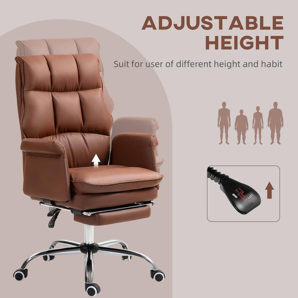 HOMCOM Executive Office Chair with Footrest, Ergonomic Office Chair, Reclining PU Leather Computer Chair, Brown
