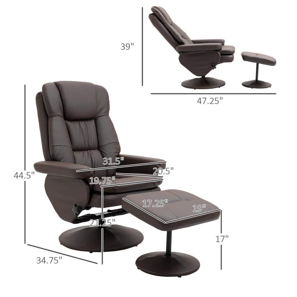 Hokku Designs Recliner And Ottoman With Wrapped Base, Swivel PU Leather Reclining Chair With Footrest For Living Room, Bedroom And Home Office