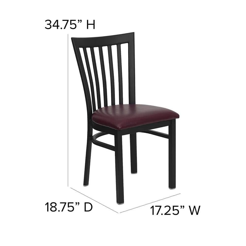 BizChair Black School House Back Metal Restaurant Chair - Burgundy Vinyl Seat