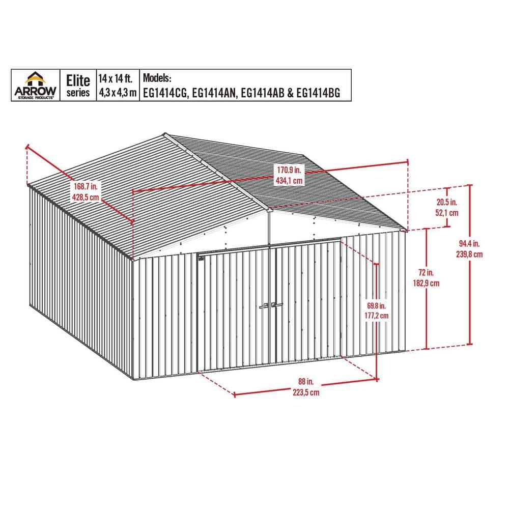 Arrow Arrow Elite Steel Storage Shed, 14X14