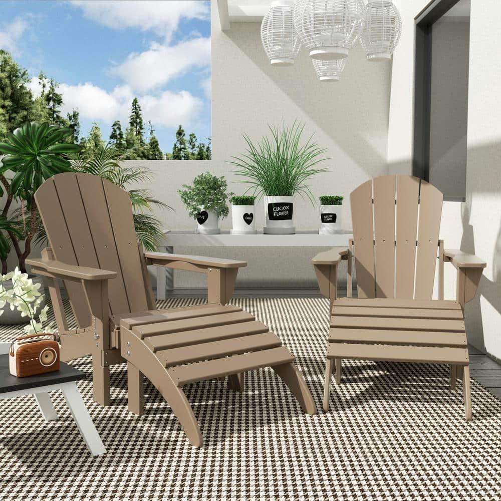 Polytrends  Laguna All Weather Poly Outdoor Patio Adirondack Chair Conversation Set - (4-Piece) Weathered Wood