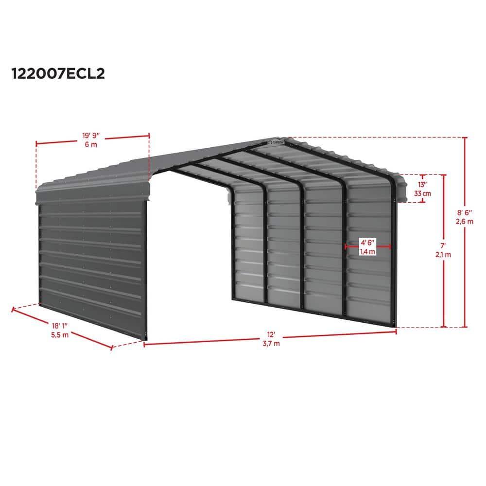 Arrow Arrow Steel Carport with 2 Side Wall Kits, 12x20x07