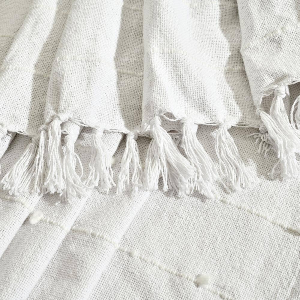 50"x60" Boho Tufted Cotton Woven Tassel Throw Blanket with Fringes White - Lush Décor: Lightweight, Cozy, Machine Washable