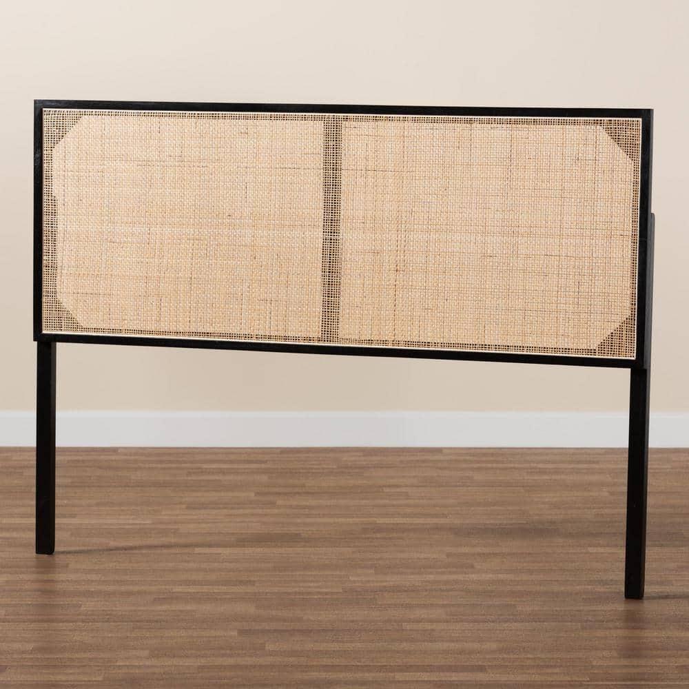 bali & pari Queen Aurelia Bayur Wood & Rattan Headboard Black/Natural: Bohemian Design, Wall/Bed Frame Mount