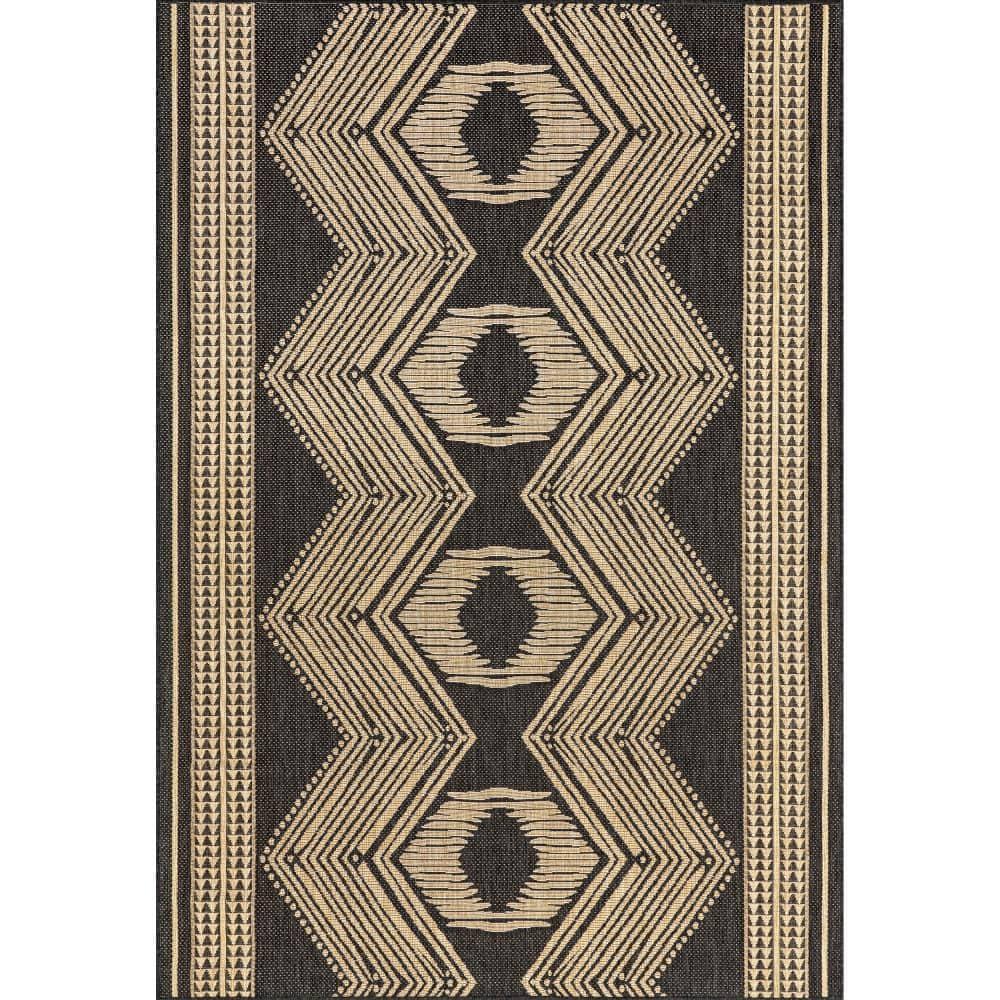 nuLOOM 5' x 8' Outdoor Geometric Area Rug, Stain Resistant, Weather Resistant, High Traffic, Patio, Balcony, Outside, Ranya Dark Grey