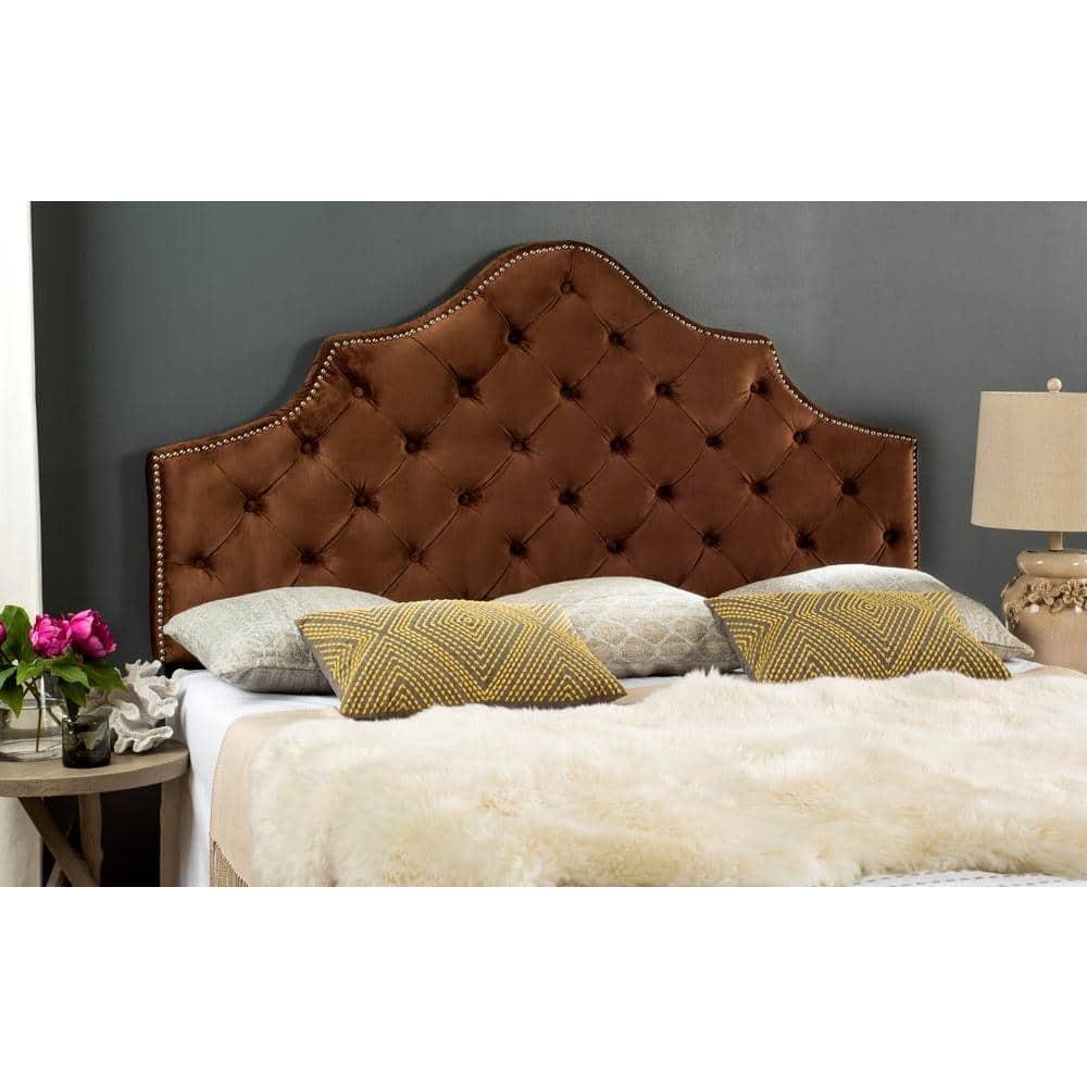 SAFAVIEH Arebelle Rustic Glam Tufted Headboard with Nail Heads, King, Chocolate