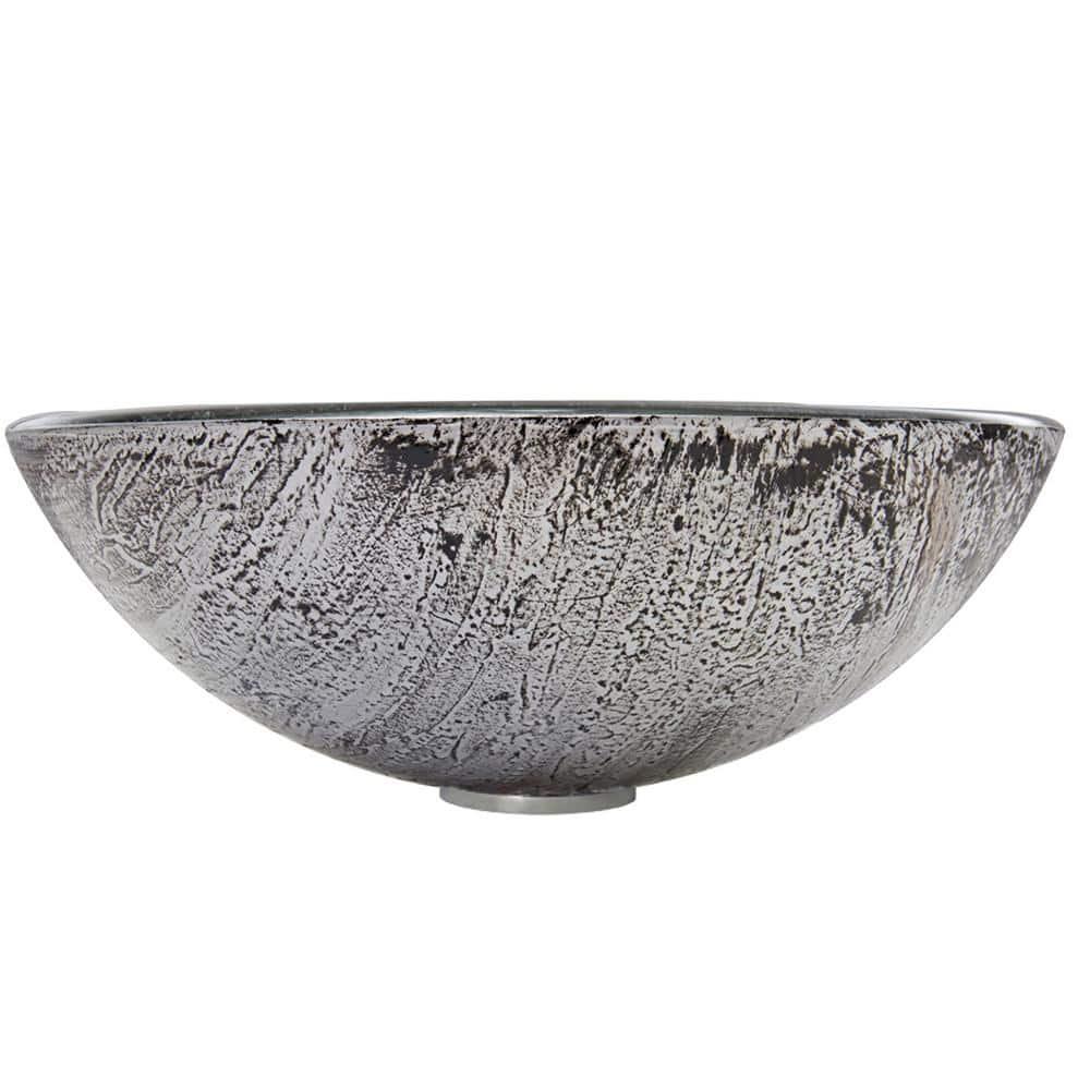 Giovanni Titanium Glass 17" L 17" W 6" H Round Vessel Bathroom Sink