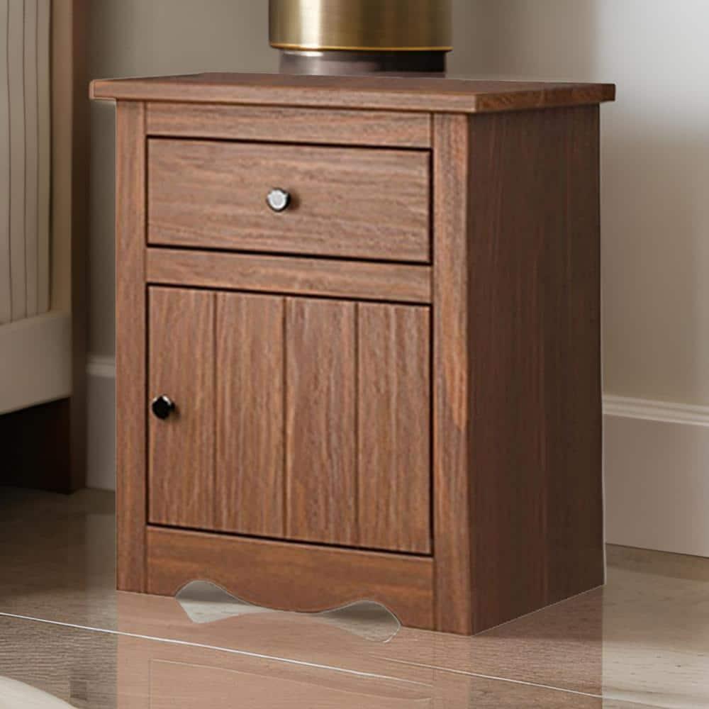 Benjara Stav Nightstand, 1 Drawer And Door, 25 Inch, Plank Style, Solid Wood