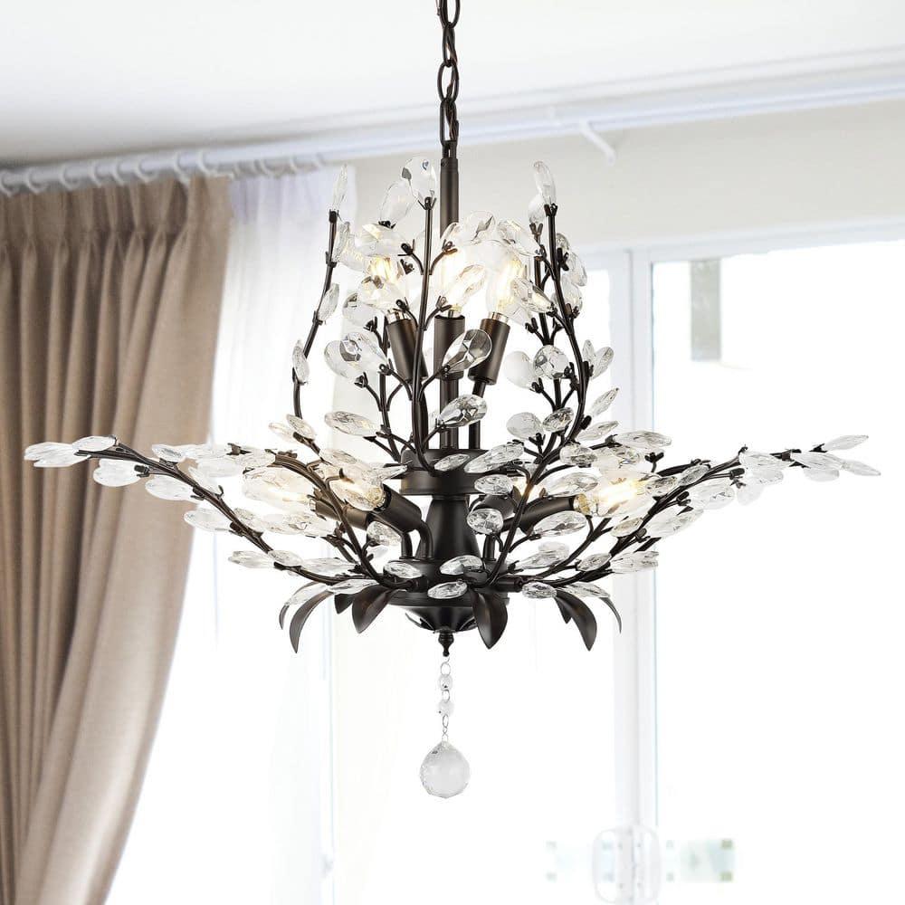28.5" 7-Light Diantha Contemporary Bohemian Iron/Acrylic LED Pendant Oil Rubbed Bronze/Clear - JONATHAN Y: ETL Listed, Adjustable Height