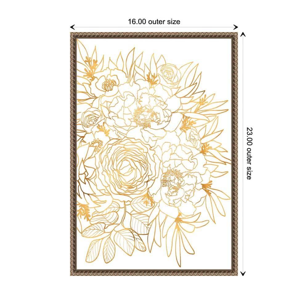 Amanti Art Rose floral art in gold by Rosana Laiz Blursbyai Canvas Wall Art Print Framed 16 x 23-in.