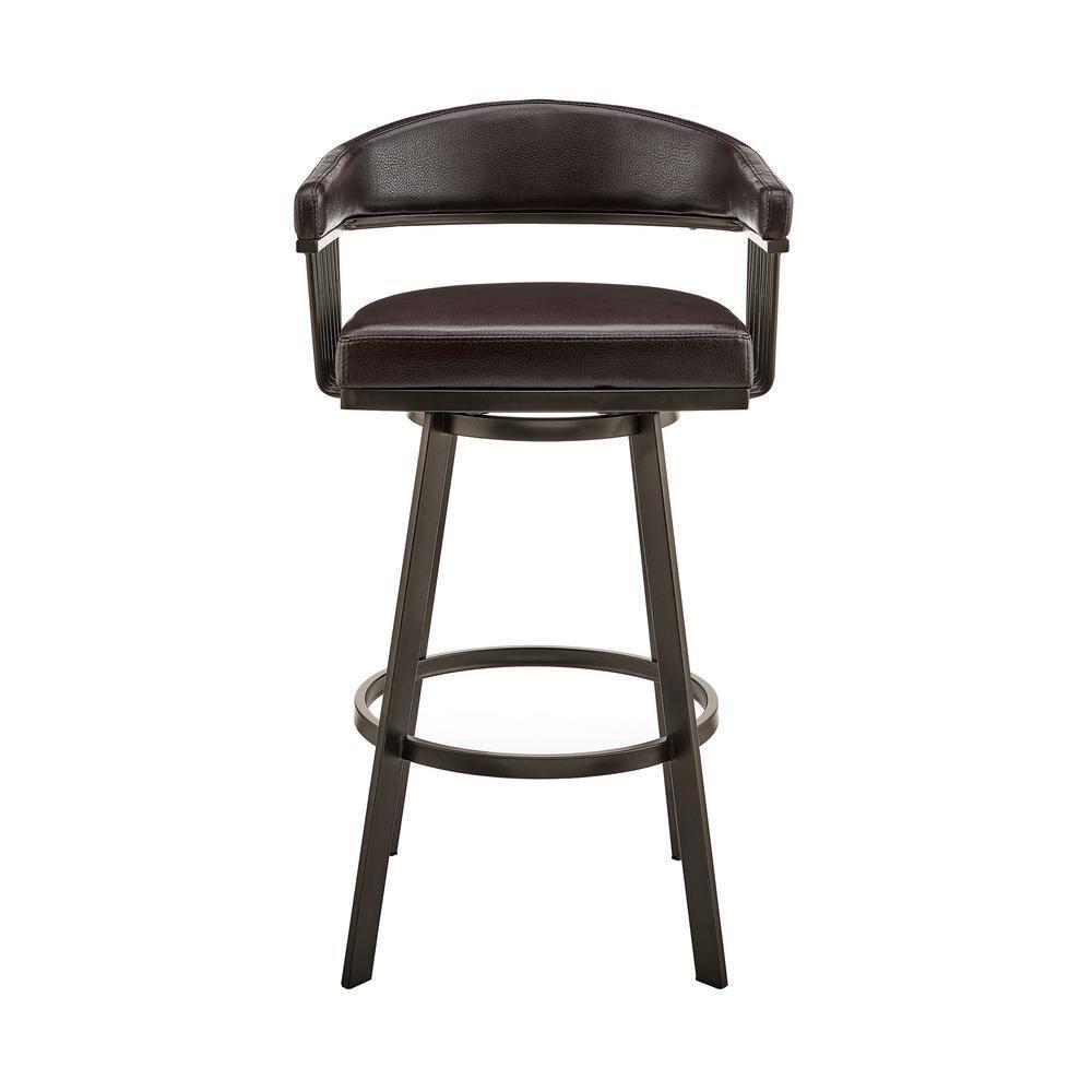 Armen Living Indoor Bronson 25" Counter Height Swivel Bar Stool in Java Brown Finish and Chocolate Faux Leather