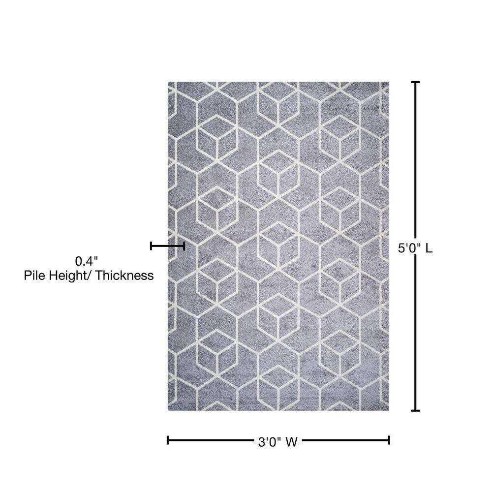 3'x5' Tumbling Blocks Modern Geometric Area Rug, Light Gray/White - JONATHAN Y