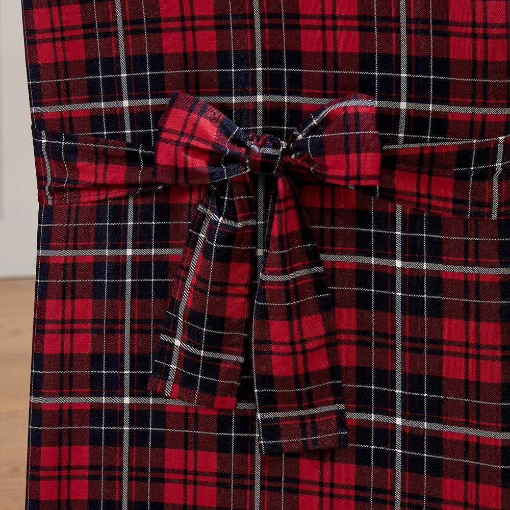 Red Plaid Cotton Canvas Long Dining Chair Slipcovers, Set of 2