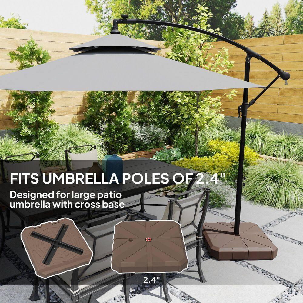 Outsunny Cantilever Offset Umbrella Base, Heavy Duty Outdoor Umbrella Stand Base, Stand/Water Filled Patio Umbrella Base for Garden Poolside, Brown