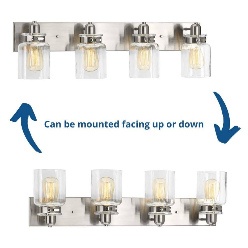 Progress Lighting Calhoun 4-Light Bath Vanity, Brushed Nickel, Clear Glass Shade