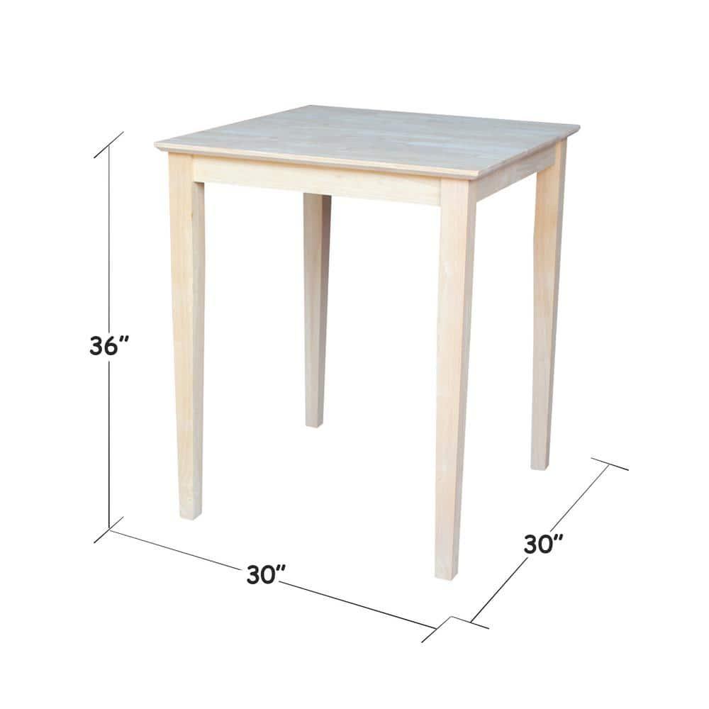 30" Square Solid Wood Counter Height Table with Shaker Legs Unfinished - International Concepts