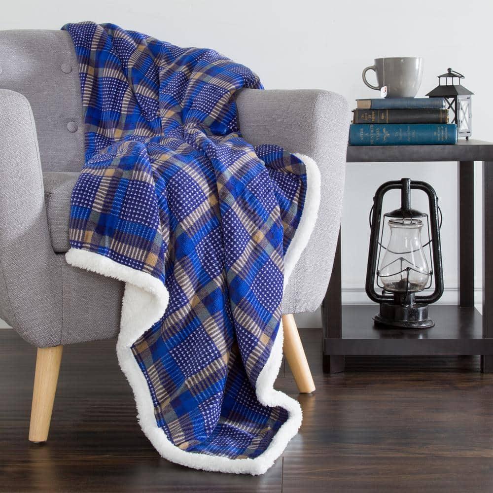 Lavish Home Reversible Plaid Fleece Blanket – 50-Inch x 60-Inch Machine-Washable Sherpa Throw – Cozy Blanket for Couch, Chair, or Bed by Lavish Home