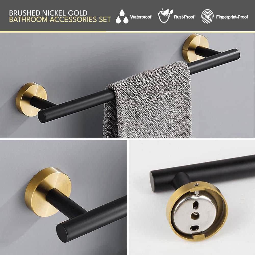 5 Pieces Black Gold Bathroom Hardware Set, 23.6 Inches Bathroom Towel Rack Set Bath Towel Bar Set, SUS304 Stainless Steel Bathroom Accessories Kit Wall Mounted