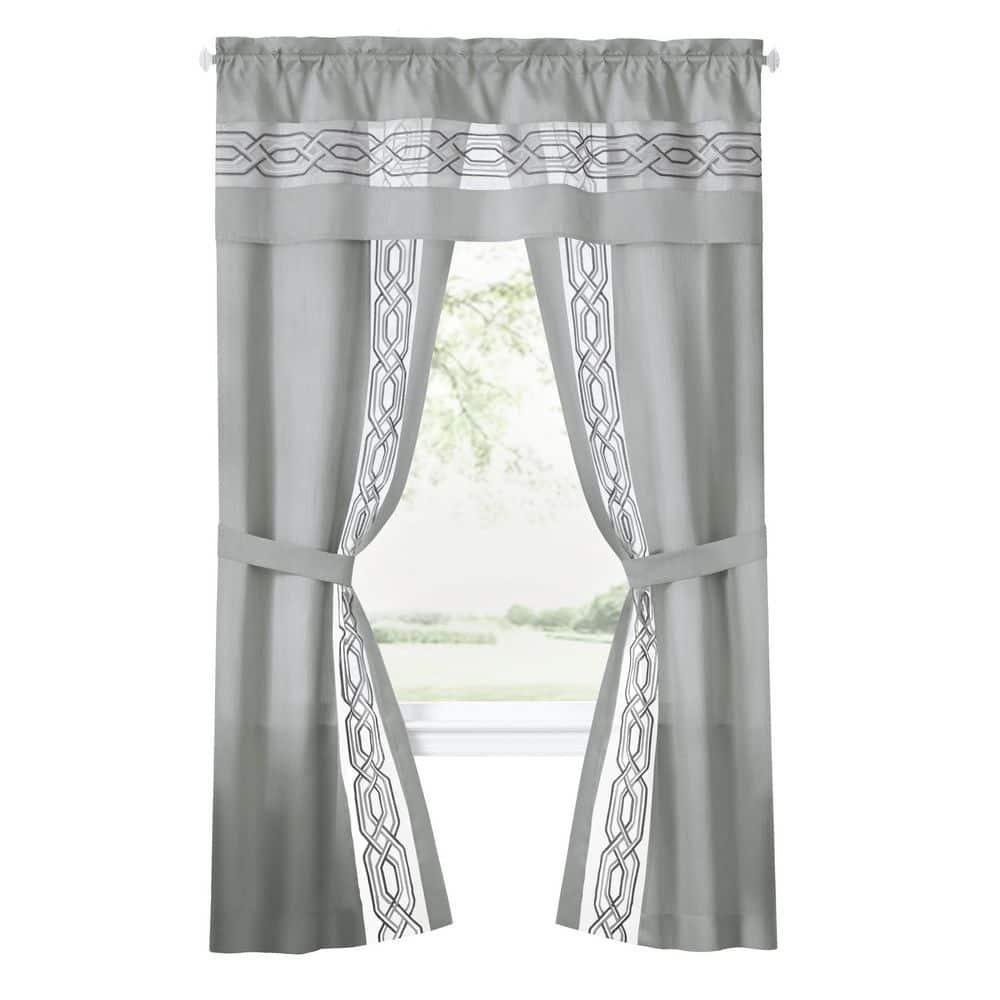 Achim Paige Rod Pocket 5 Piece Light Filtering Curtain Set, Silver, 55" x 63"