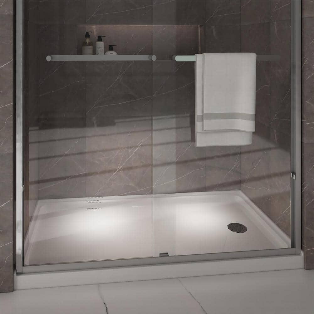 CKB 60 in. L x 32 in. W Right Drain Shower Base, Single Threshold Shower Pan with Slip Resistant Textured Surface, White