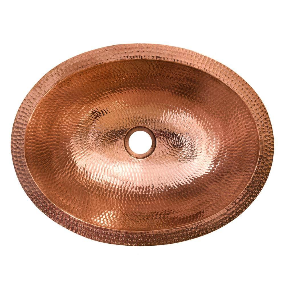 17" Oval Under Counter Hammered Copper Bathroom Sink