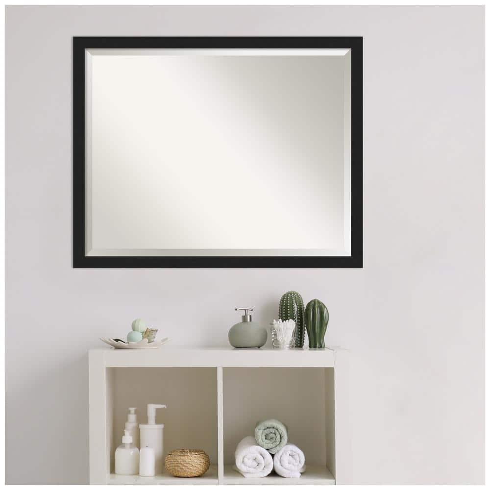 30" x 24" Grace Narrow Brushed Framed Bathroom Vanity Wall Mirror Black - Amanti Art: Wall Mount, Polystyrene Frame