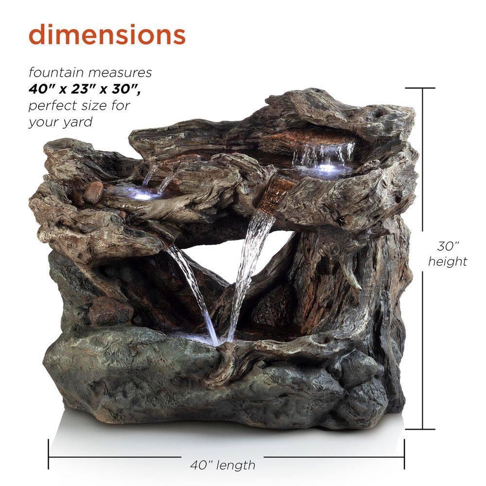 Alpine Corporation 40" x 23" x 30" Outdoor Polystone Light-Up Rainforest Plug-In Fountain, Brown
