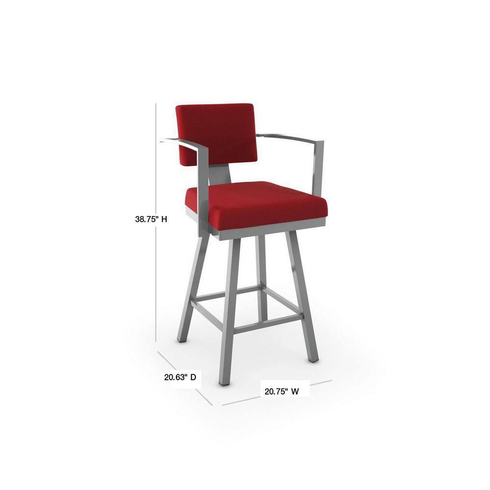 Amisco Akers 26 In. Swivel Counter Stool - Red Polyester / Metallic Grey Metal