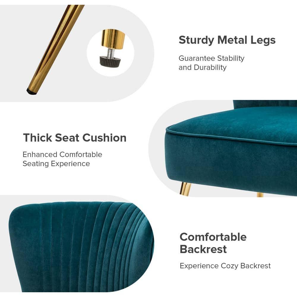 Velvet Upholstered Side Chair Armless Tufted Wingback Metal Legs Dining Living Bedroom Adult Teal