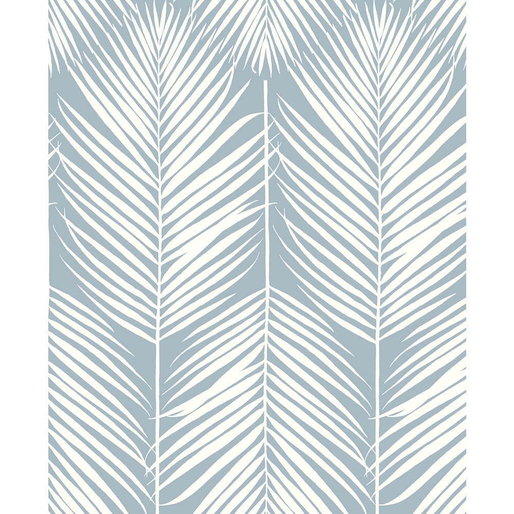 Seabrook Designs Light Blue Palm Silhouette Prepasted Wallpaper