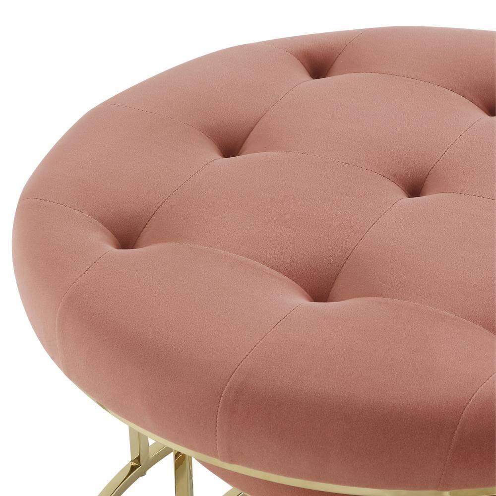 Nicole Miller Dangelo Ottoman Velvet Upholstered Stainless Steel Frame Set of 2, Blush/Gold