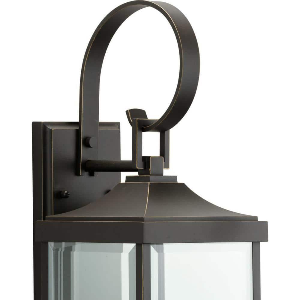 Progress Lighting Gibbes Street 3-Light Wall Lantern in Antique Bronze with Clear Beveled Glass Shade