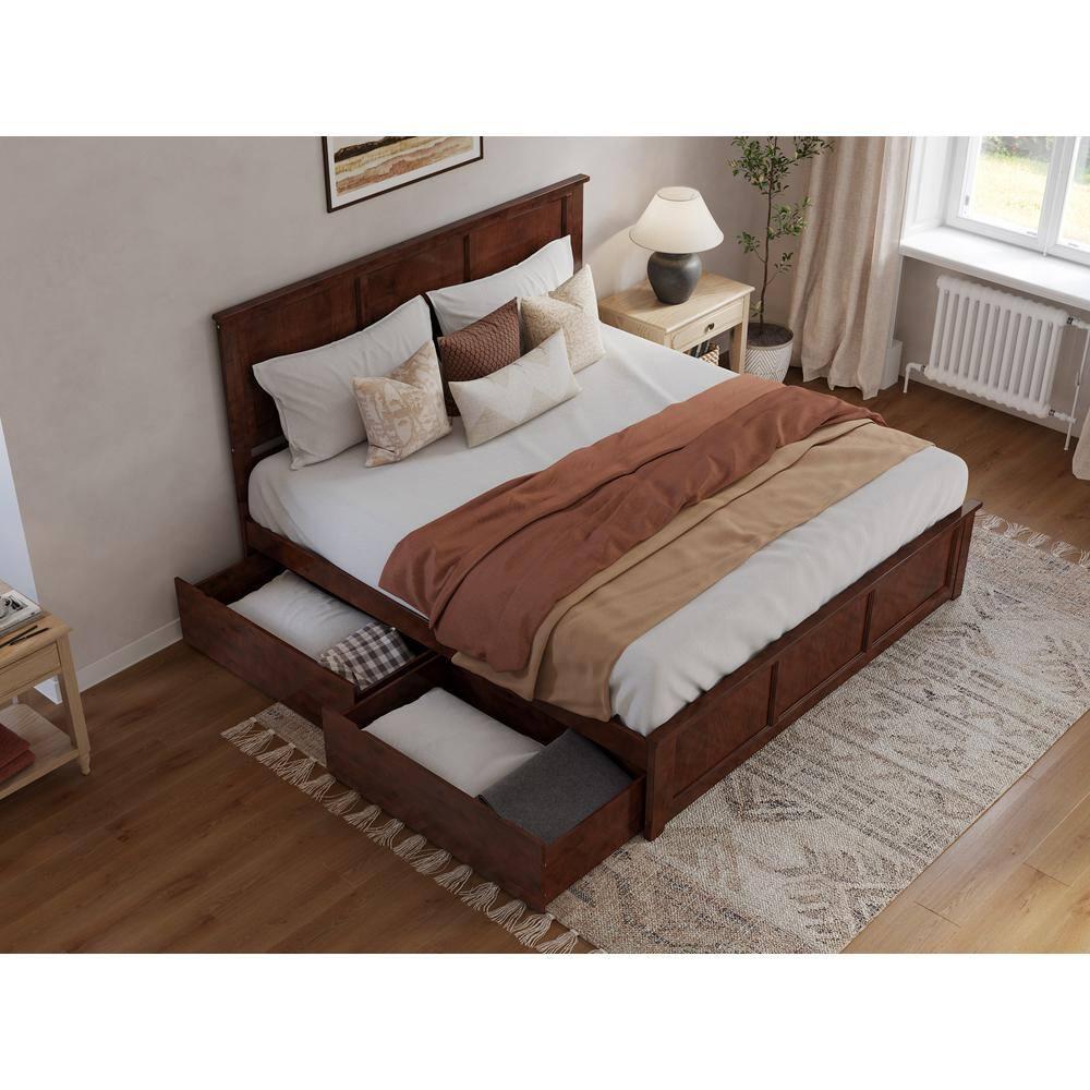 Madison Solid Wood Platform Bed with Matching Footboard & Storage Drawers