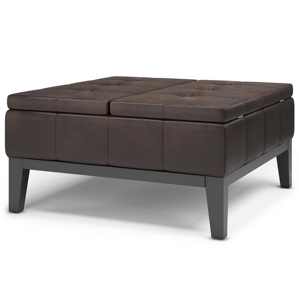 Simpli Home Dover 36"W Upholstered Square Coffee Table Storage Ottoman with Split Tufted Lift Top & Reviews | Wayfair