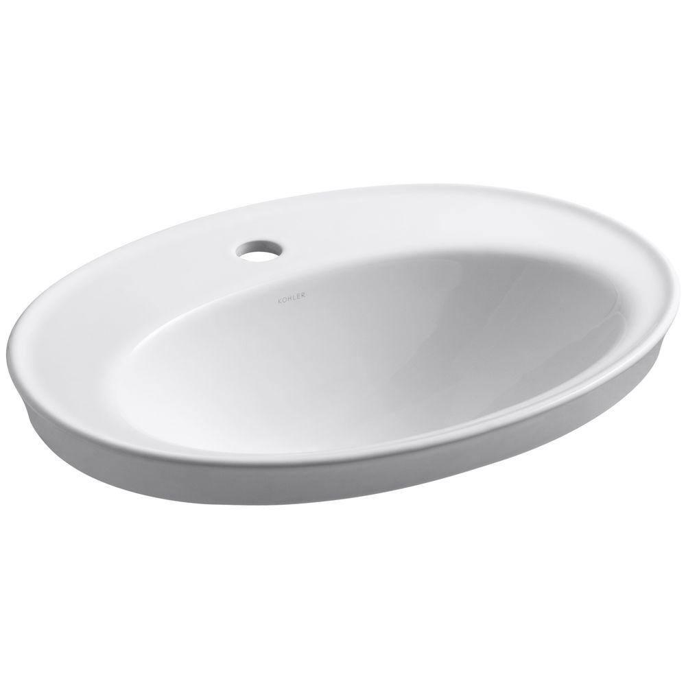 Serif® Ceramic Oval Drop-In Bathroom Sink with Overflow