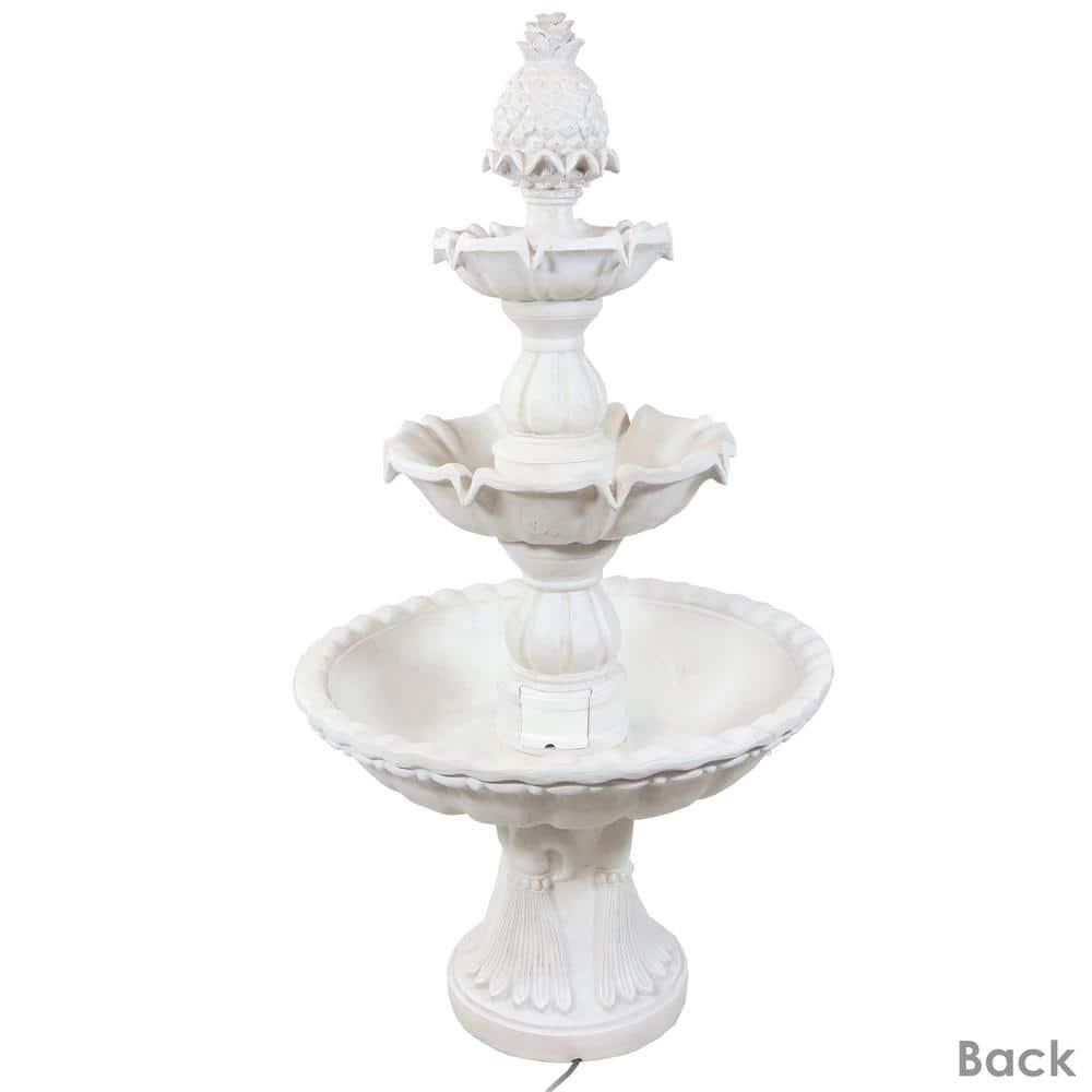 Sunnydaze Electric Fiberglass 3-Tier Welcome Pineapple Top Outdoor Water Fountain - 57" - White