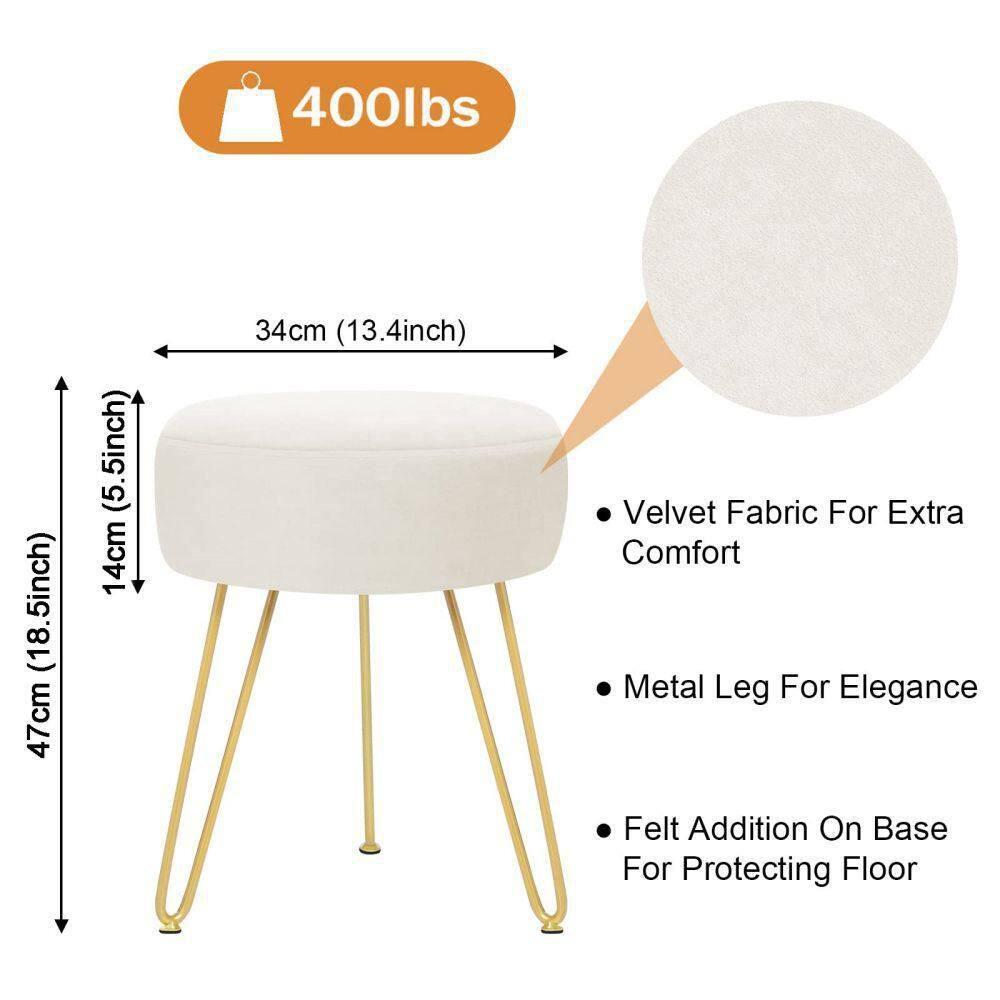 GERANT Multifunctional Vanity Stools - Velvet Round Ottoman Modern Dressing Stool -Upholstered Footrest Stool - Side Table Footstool with Golden Metal Leg for Living Room, Bedroom(Beige)