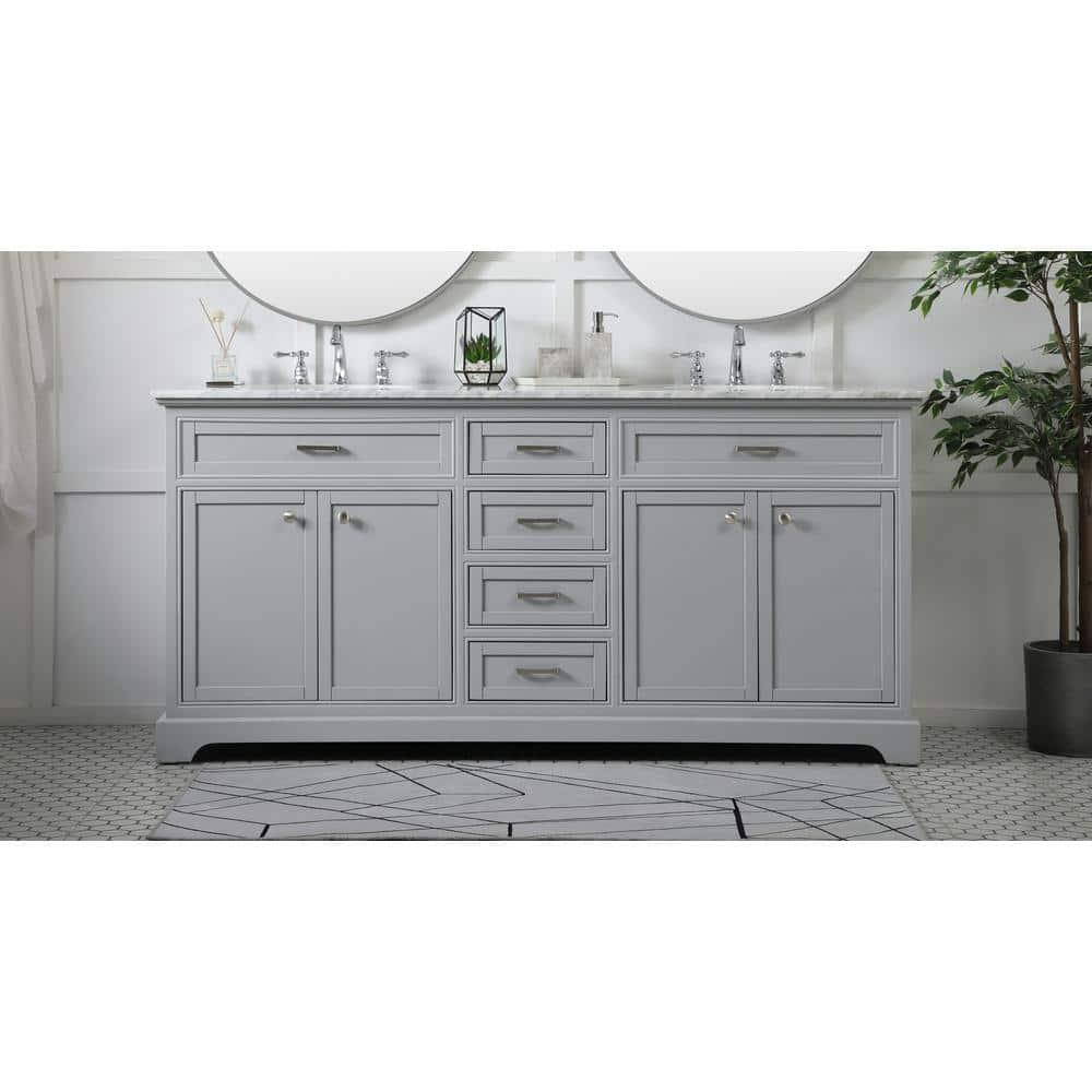 Elegant Decor Americana 72" Metal MDF Marble Double Bathroom Vanity in Gray