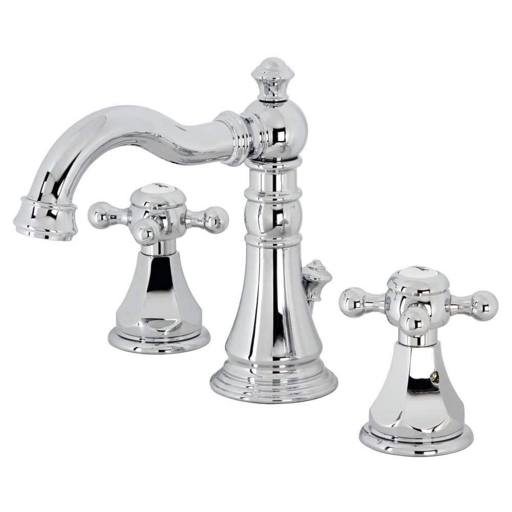 Kingston Brass American Classic Two-Handle 3-Hole Deck Mount Widespread Bathroom Faucet with Pop-Up Drain