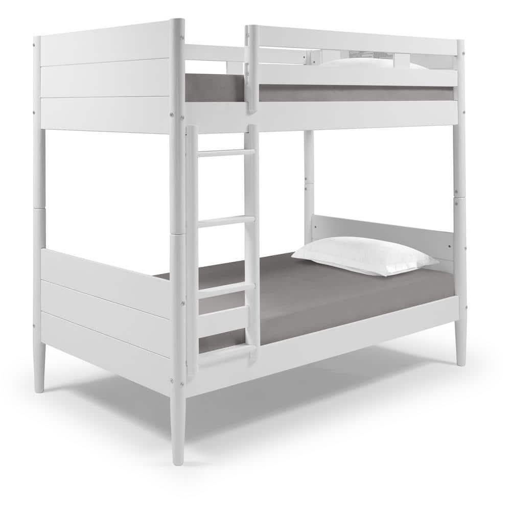 Mid Century Modern Bunk Bed Twin over Twin - White Finish