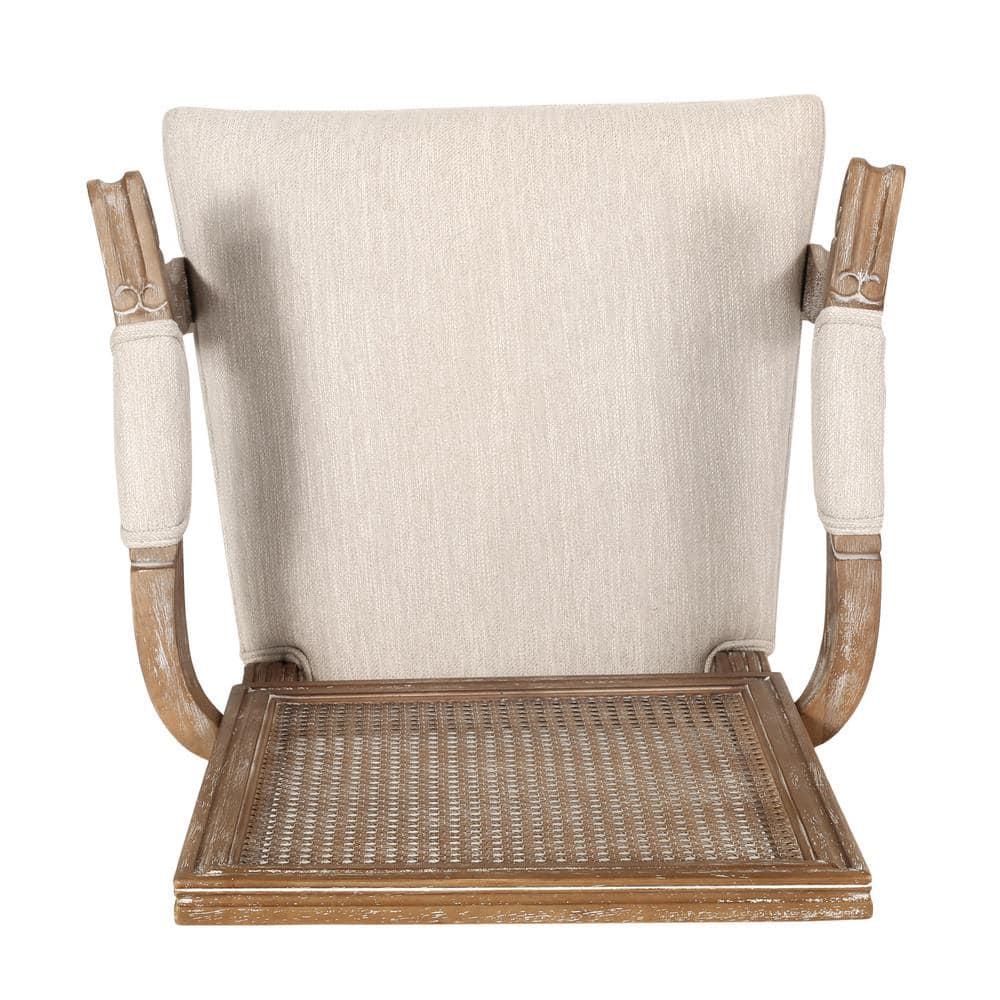 Noble House Aisenbrey Indoor Wood and Cane Upholstered Dining Chair, Set of 4, Beige and Natural