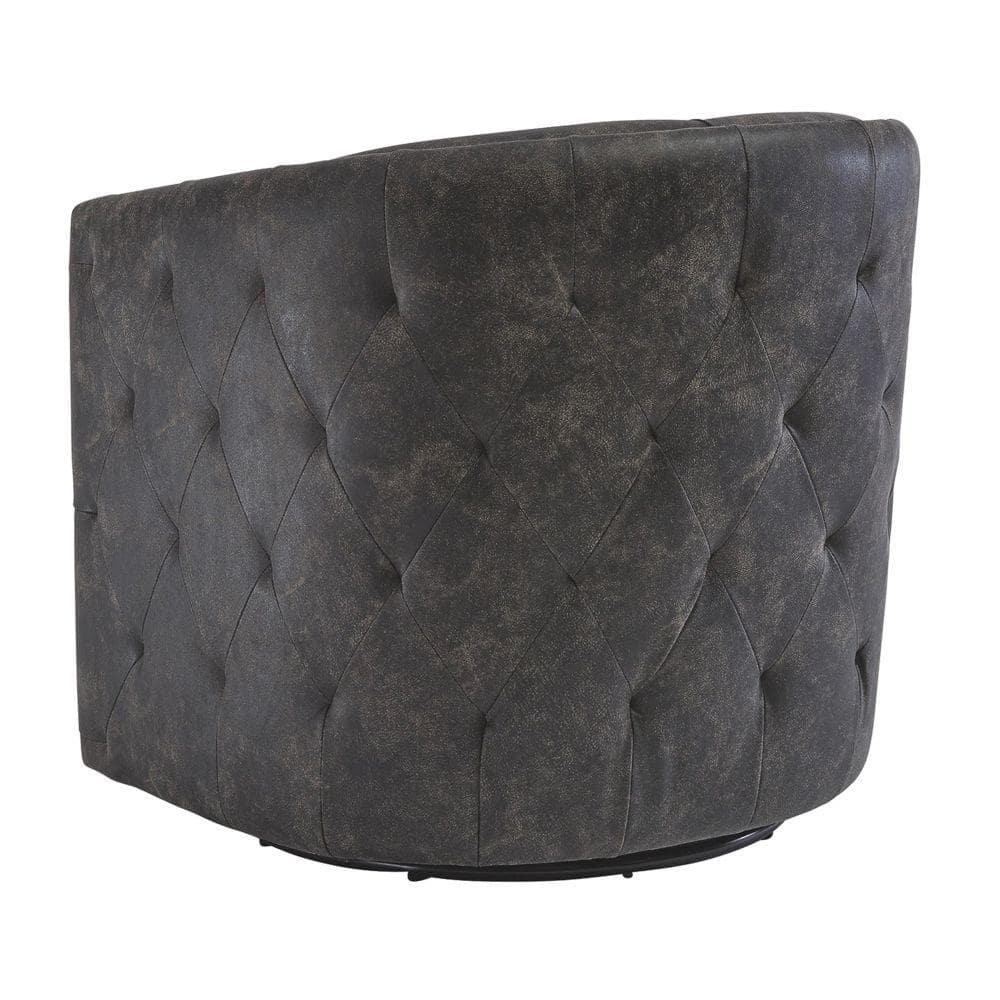 31 Inch Barrel Back Leatherette Swivel Accent Chair Black - Saltoro Sherpi