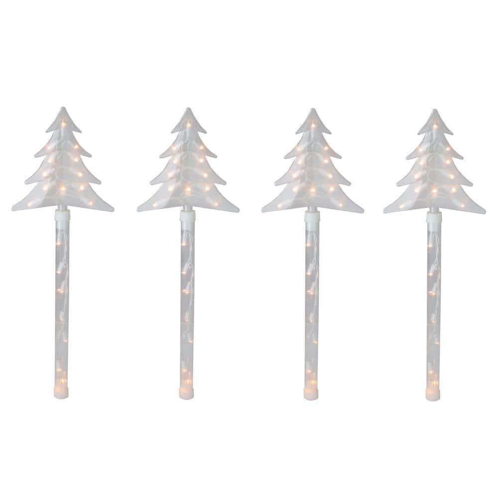 Northlight Seasonal Lighted Star Christmas Pathway Marker with Lawn Stakes White Wire - Clear Lights (Set of 4)
